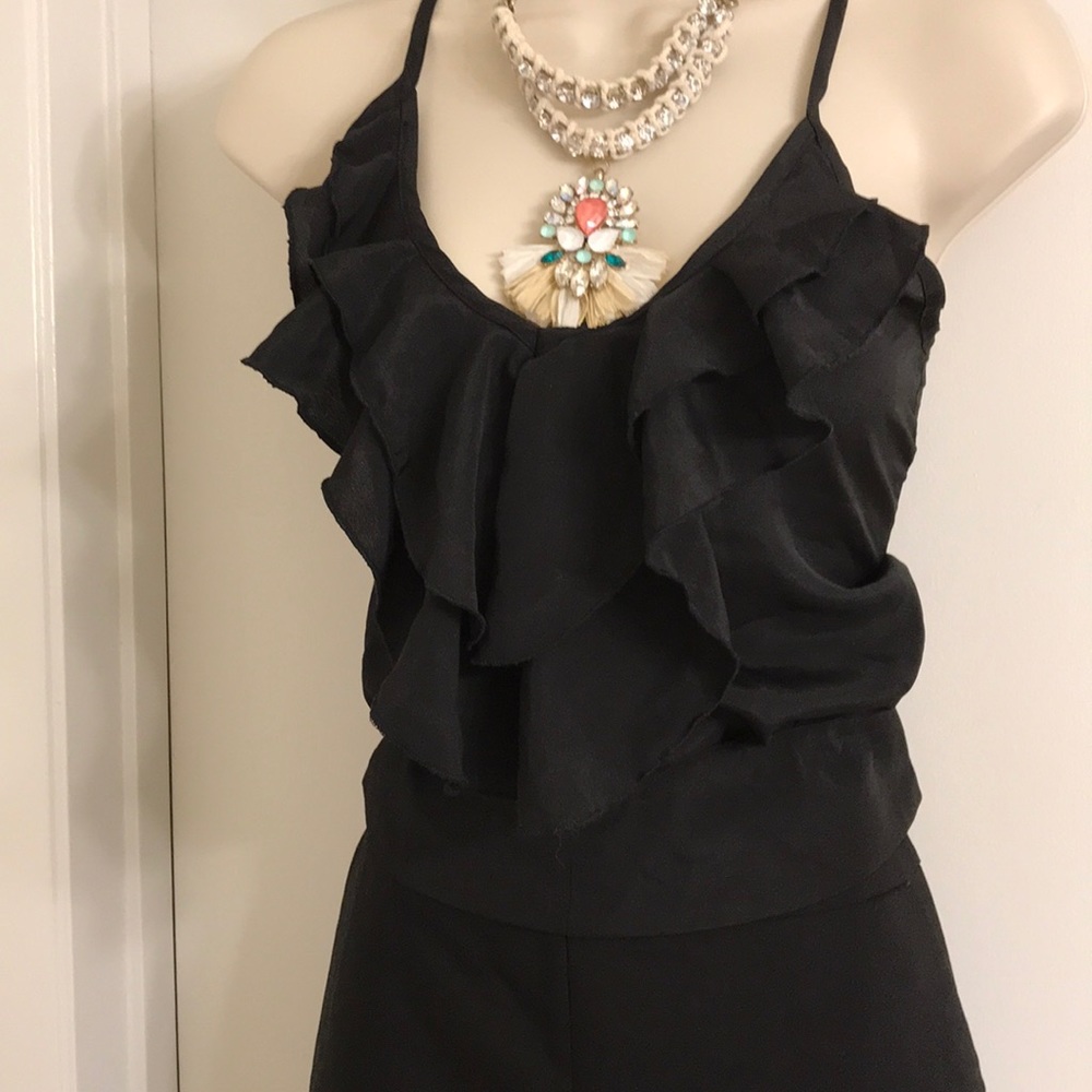 NWT black banded waist double ruffle top size S